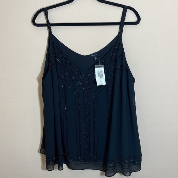 Torrid size 3 Beaded BLACK CHIFFON SWING CAMI - Picture 7 of 10